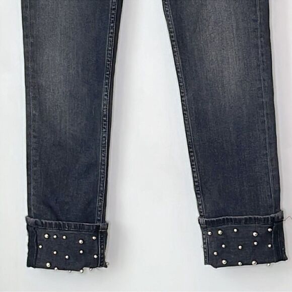 Zara Black Gray Jeans Black Pearl Cuff Hem Detailing - Picture 5 of 10